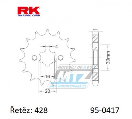 Koleko etzov (pastorek) 0417-17zub RK - Kawasaki AR125LC + KMX125A + KMX200A + KE100A + BN125A Eliminator + KDX125SR